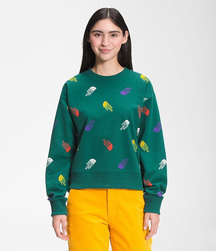 The North Face Φουτερ Πρασινο Γυναικεια Colorblock Cropped Logo Crew - Greece 3708VZRPG